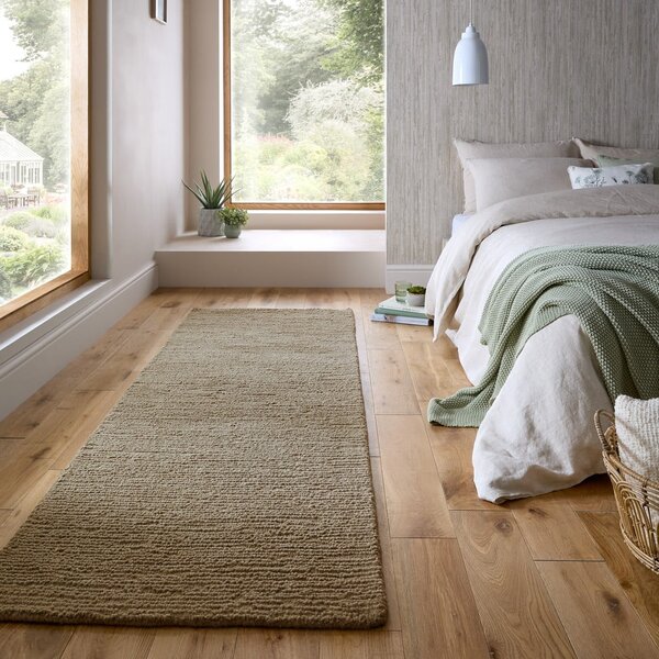 Kaki zelen ročno tkan volnen tekač 80x230 cm Harris Boucle – Flair Rugs
