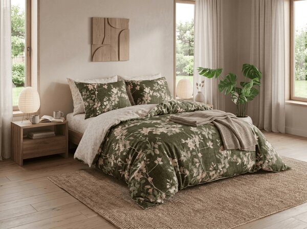 Flanelska posteljnina iz mikrovlaken OLVERIA olivno zelena Dimenzije posteljnine: 70 x 90 cm | 140 x 200 cm
