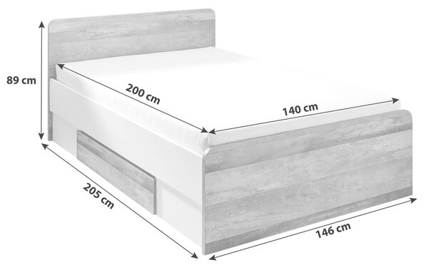 POSTELJA S PREDALOM 140 cm x 200 cm , rjava, siva, bela