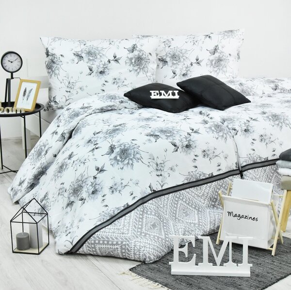 Prevleka Symphony saten sivo-bela EMI, Standardni enojni posteljni komplet vključuje 1x 140x200 + 1x 70x90