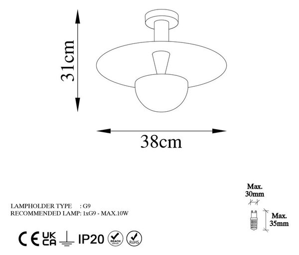 Bakrena stropna svetilka s kovinskim senčilom ø 38 cm Kurt – Opviq lights