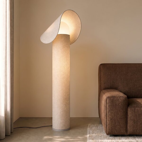 Lucande LED-stojna svetilka Tamani, bež, 100 cm, dim to warm, zatemnjen, Bež, Dnevna soba / jedilnica, Tkanine / tekstil, Dizajn