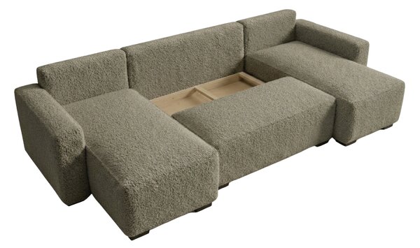 Sivo rjava raztegljiva sedežna garnitura v obliki U SMART BOUCLE, 303x143 cm