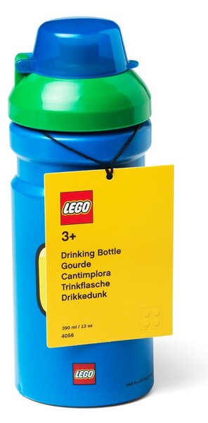 Modra steklenička za vodo z zelenim pokrovom LEGO® Iconic, 390 ml