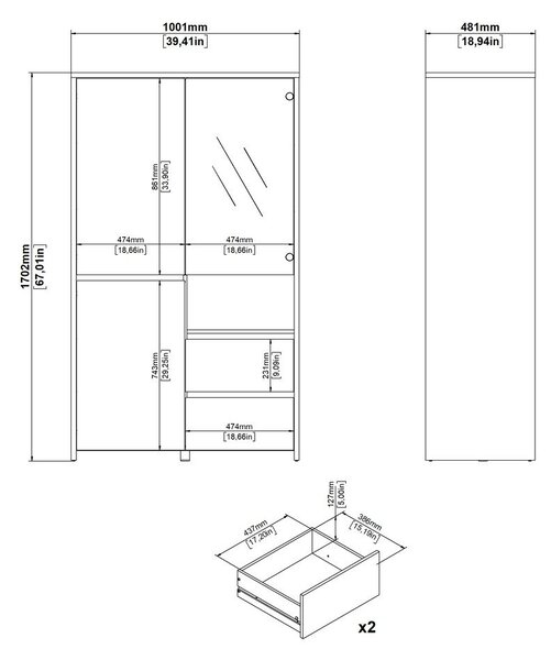 Bela vitrina v hrastovem dekorju 100x170x48 cm Next – Tvilum