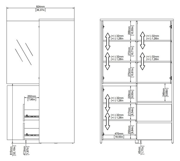 Bela vitrina v hrastovem dekorju 100x170x48 cm Next – Tvilum