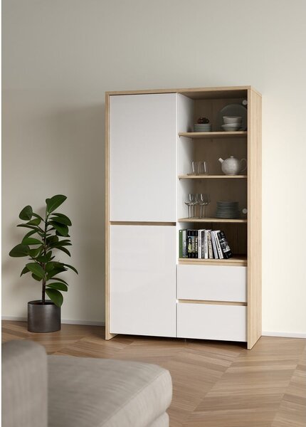 Bela vitrina v hrastovem dekorju 100x170x48 cm Next – Tvilum