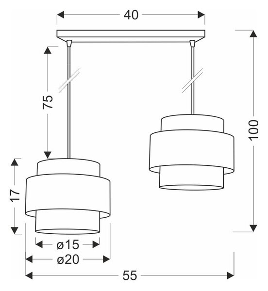 Črna/naravna viseča svetilka s tekstilnim senčnikom ø 20 cm Twin – Candellux Lighting