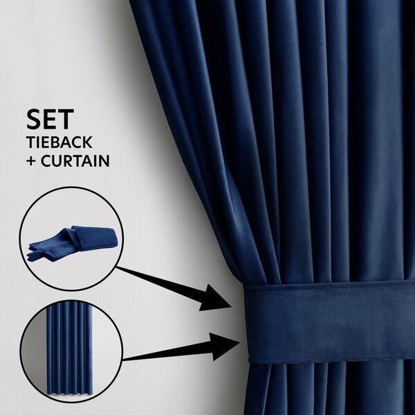 Temno modra žametna zavesa za delno zatemnitev 140x245 cm Eyelets – Restilo