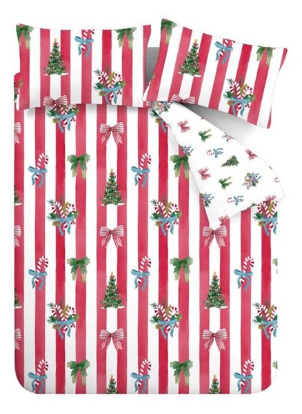 Rdeča/bela posteljnina za zakonsko posteljo 200x200 cm Christmas Stripe – Catherine Lansfield