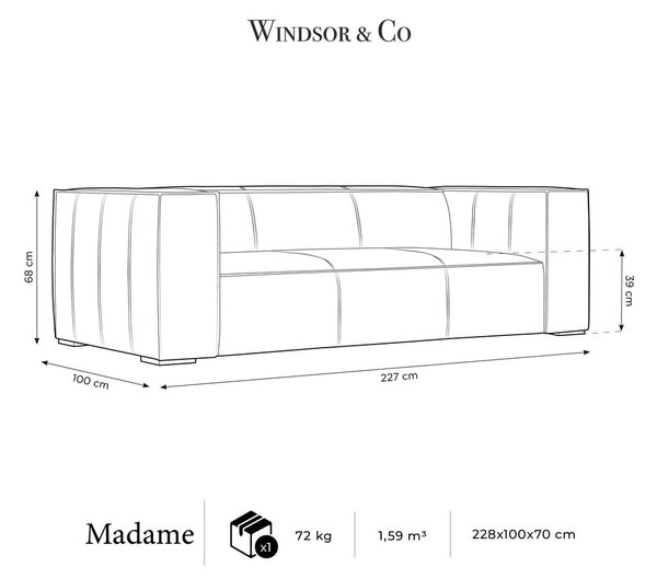 Rjava usnjena zofa v barvi konjaka 227 cm Madame - Windsor & Co Sofas