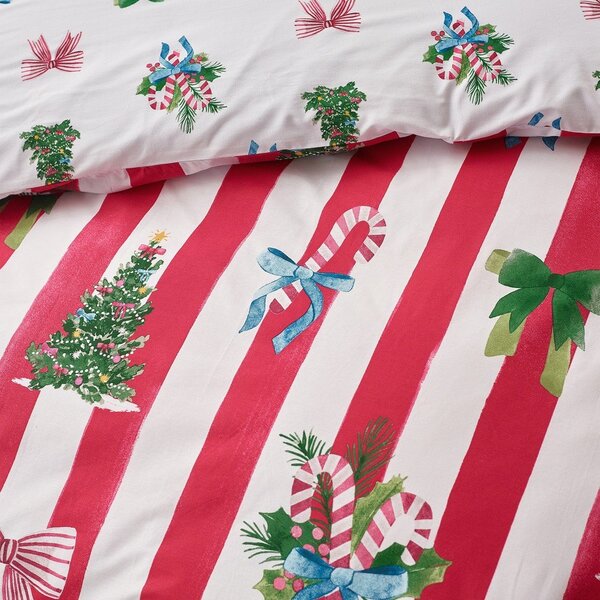 Rdeča/bela posteljnina za zakonsko posteljo 200x200 cm Christmas Stripe – Catherine Lansfield
