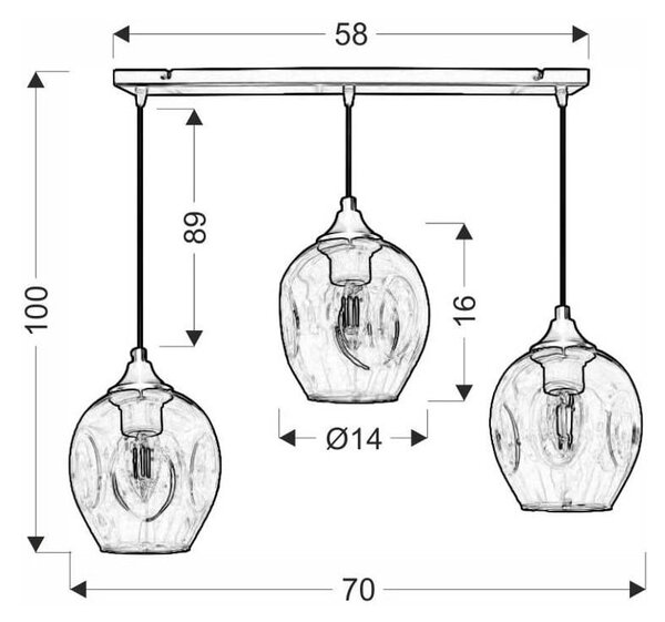 Črna viseča svetilka s steklenim senčnikom 14x70 cm Aspa - Candellux Lighting