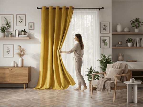 Rumena zavesa OXFORD 140x250 cm Za obesiti: Kovinski obročki