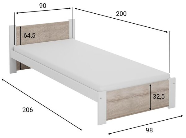 Postelja IKAROS 90 x 200 cm, hrast artisan/siva Posteljno dno: Z letveno posteljno dno, Vzmetnica: Brez vzmetnice