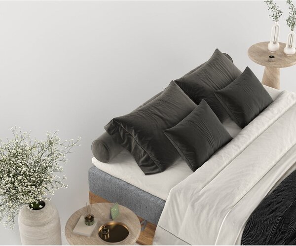 Boxspring postelja s prostorom za shranjevanje v sivi in naravni barvi 140x200 cm Faro – Maison de Rêve