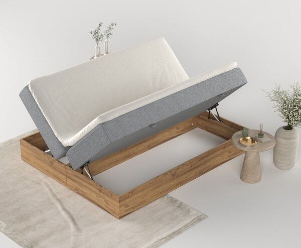 Boxspring postelja s prostorom za shranjevanje v sivi in naravni barvi 140x200 cm Faro – Maison de Rêve