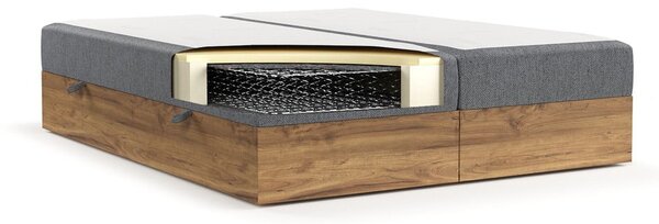 Boxspring postelja s prostorom za shranjevanje v sivi in naravni barvi 140x200 cm Faro – Maison de Rêve