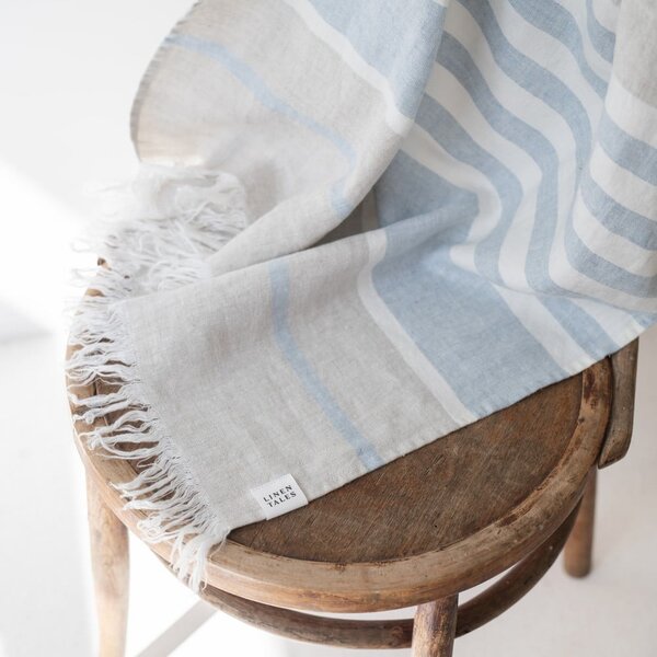 Modra lanena brisača za na plažo 85x140 cm Allure Stripe – Linen Tales