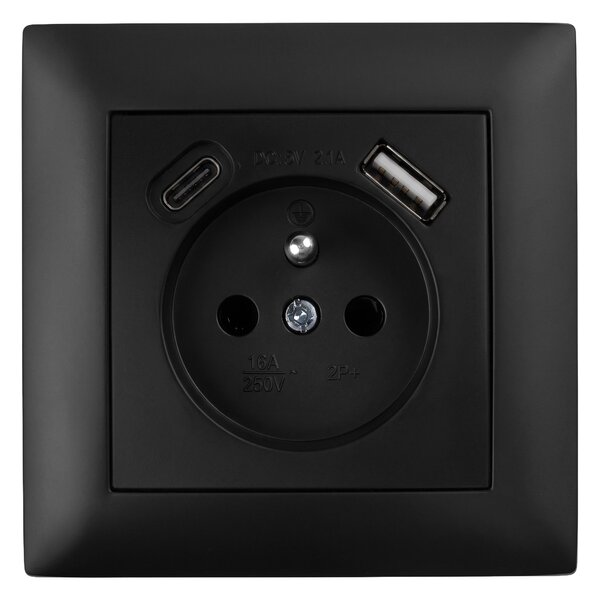 Enojna vtičnica z ozemljitvijo + USB-A USB-C OSTE JNH004-G Black