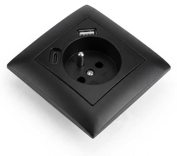 Enojna vtičnica z ozemljitvijo + USB-A USB-C OSTE JNH004-G Black
