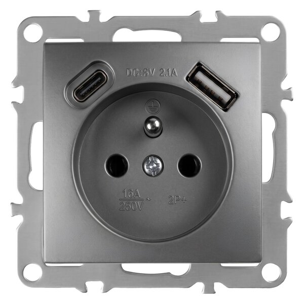 Enojna vtičnica z ozemljitvijo + USB-A USB-C OSTE JNH004-G Grey