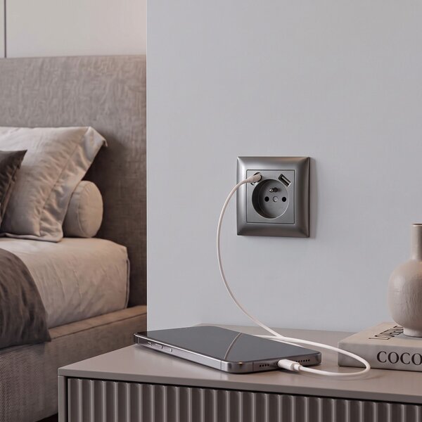 Enojna vtičnica z ozemljitvijo + USB-A USB-C OSTE JNH004-G Grey