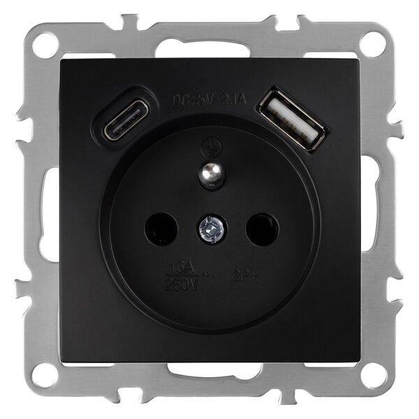 Enojna vtičnica z ozemljitvijo + USB-A USB-C OSTE JNH004-G Black