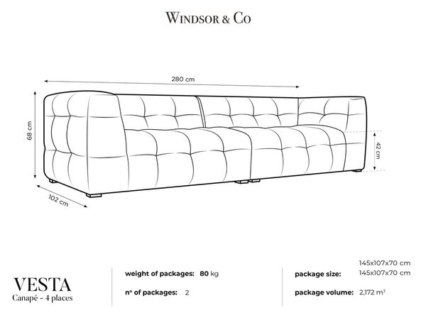 Rumena žametna zofa Windsor & Co Sofas Vesta, 280 cm