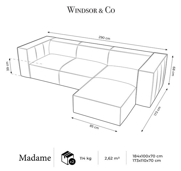 Rjava usnjena kotna zofa v barvi konjaka (desni kot) Madame - Windsor & Co Sofas