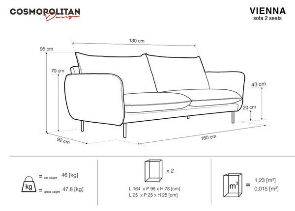 Petrolej zelen žametni kavč Cosmopolitan Design Vienna, 160 cm