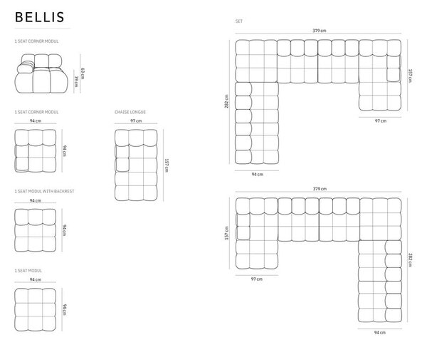 Rdeča žametna sedežna garnitura 379 cm Bellis – Micadoni Home