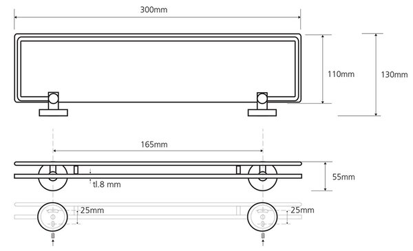 SAPHO XR607 X-Round E steklena polica z odklopnoloputo 30 x 13 cm