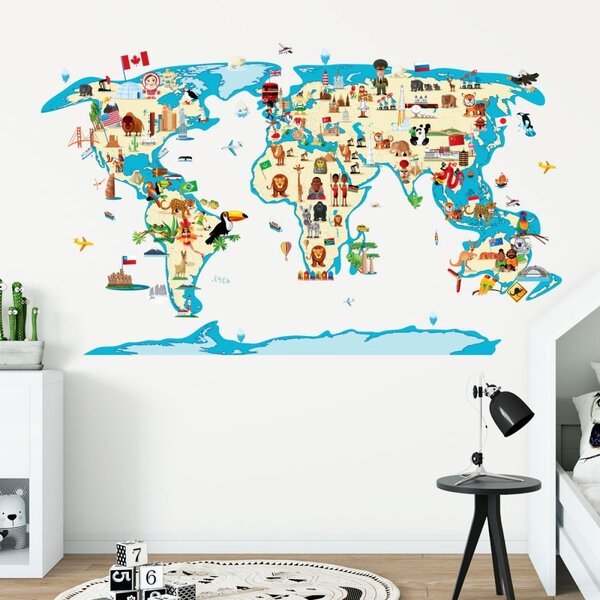 Zemljevid za otroke 110x60 cm World Map Ethnic Tour – Ambiance