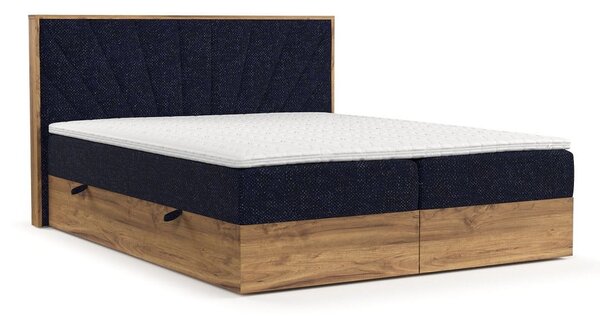 Boxspring postelja s prostorom za shranjevanje v temnomodri in naravni barvi 140x200 cm Asahi – Maison de Rêve