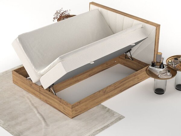 Boxspring postelja s prostorom za shranjevanje v kremno beli in naravni barvi 140x200 cm Asahi – Maison de Rêve