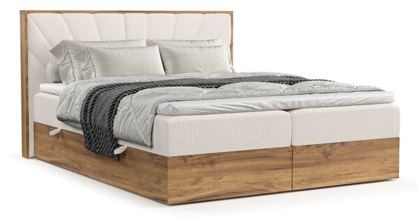 Boxspring postelja s prostorom za shranjevanje v kremno beli in naravni barvi 140x200 cm Asahi – Maison de Rêve