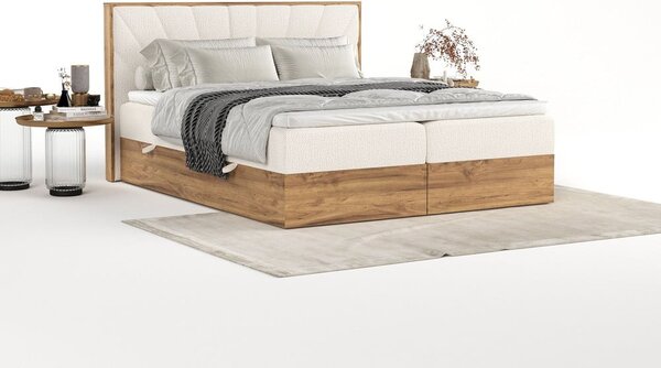 Boxspring postelja s prostorom za shranjevanje v kremno beli in naravni barvi 140x200 cm Asahi – Maison de Rêve