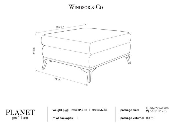 Temno siv puf Windsor & Co Zofe Planet