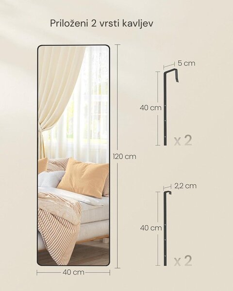 Pravokotno ogledalo FERRA, 120x40cm, črna SongmicsHome
