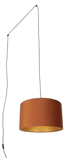 Viseča svetilka črna z vtičem in oranžnim senčilom z zlatim interierjem 35 cm - Cavalux