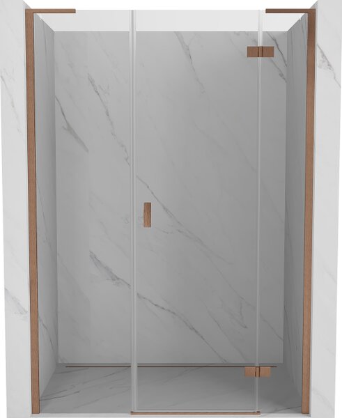 Mexen Mist-H L desna nihajna tuš vrata 130 cm, prozorna, brušena medenina - 8A5L-130-001-65-00-P