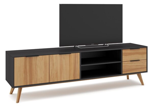 Črna/naravna TV omarica iz masivnega bora 180x53 cm Lavis – Marckeric