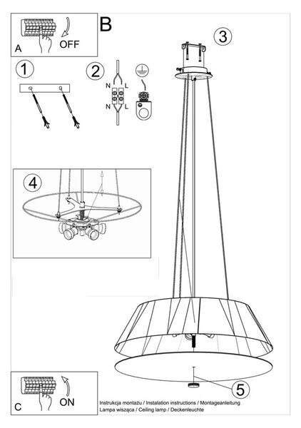 Črna viseča svetilka s tekstilnim senčnikom ø 70 cm Hektor – Nice Lamps