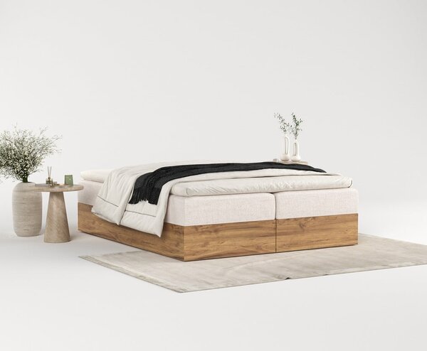 Boxspring postelja s prostorom za shranjevanje v bež in naravni barvi 140x200 cm Faro – Maison de Rêve