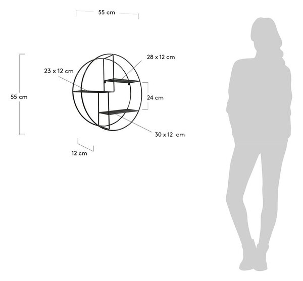 Črna večnivojska kovinska polica 55 cm Across – Kave Home
