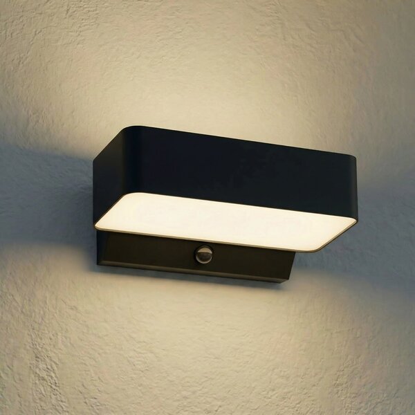 Lindby LED zunanja stenska svetilka Fando, antracitna, s senzorjem, IP44, Siva, Aluminij