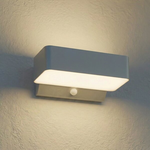 Lindby LED-zunanja stenska svetilka Fando, mat srebrna, senzor, IP44, Kovinska, Aluminij