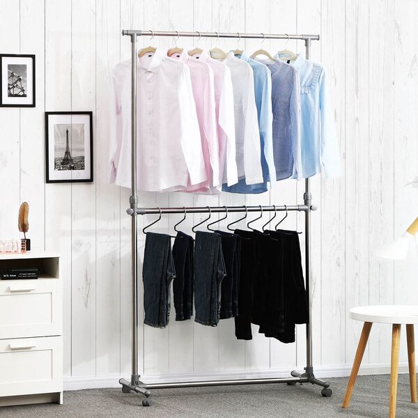Stojalo za oblačila dvonivojsko JASON, 93x49x113–198cm, srebrn SongmicsHome