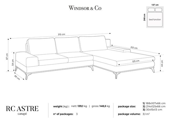 Kraljevo modra raztegljiva sedežna garnitura z žametnim oblazinjenjem Windsor & Co Sofas Astre, desni kot